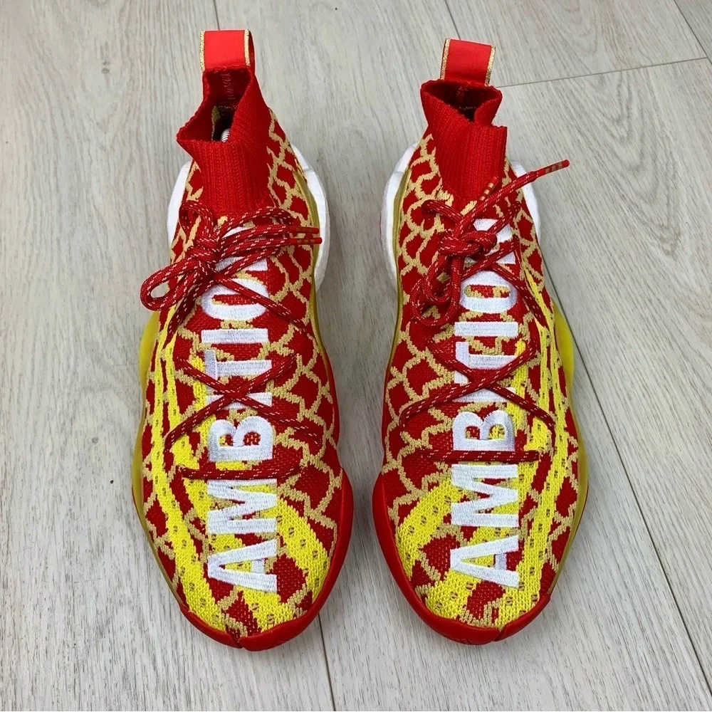 Mens Red/Yellow/Gold Adidas Pharrell X Crazy Byw Chinese New Year shoes sz 9.5